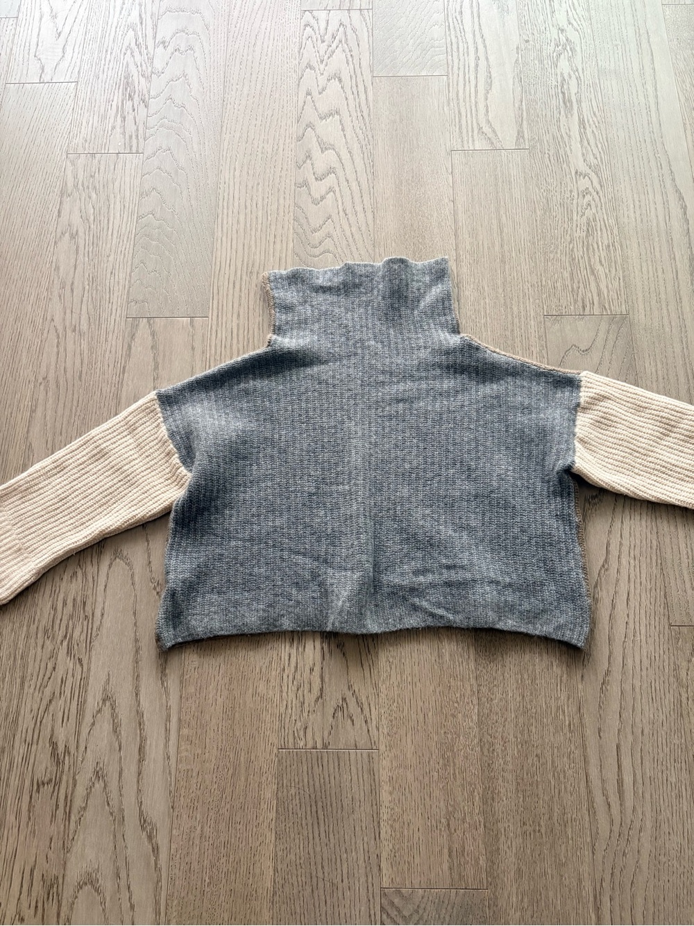 Gray & Cream Funnel Neck Cropped Sweater
